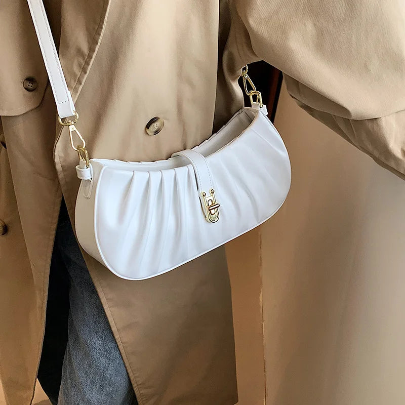Pleated PU Leather Chain Crossbody Bag for Women In Shoulder Handbags