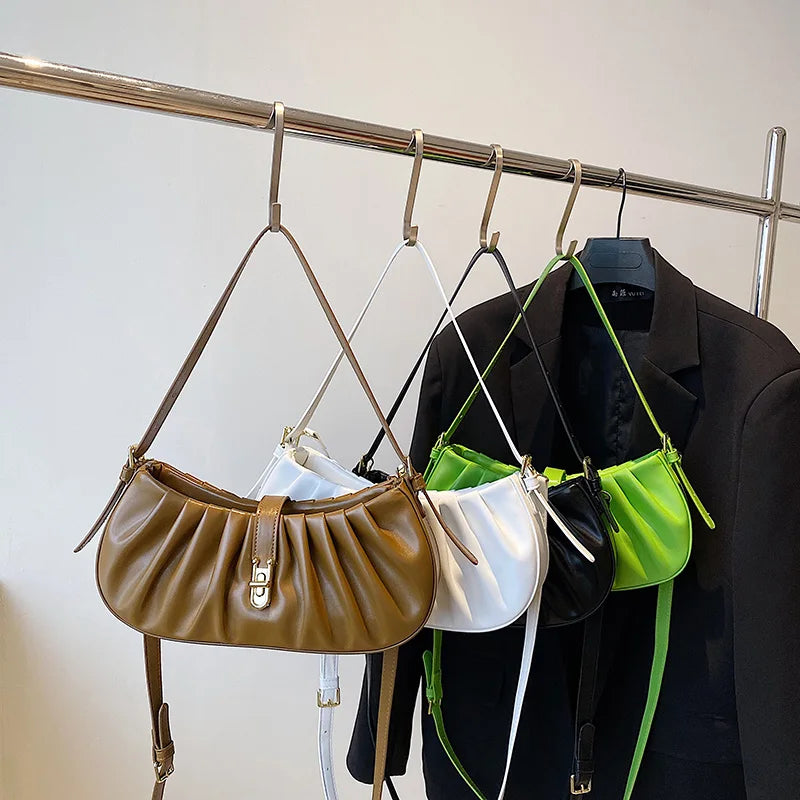 Pleated PU Leather Chain Crossbody Bag for Women In Shoulder Handbags