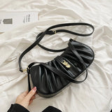 Pleated PU Leather Chain Crossbody Bag for Women In Shoulder Handbags
