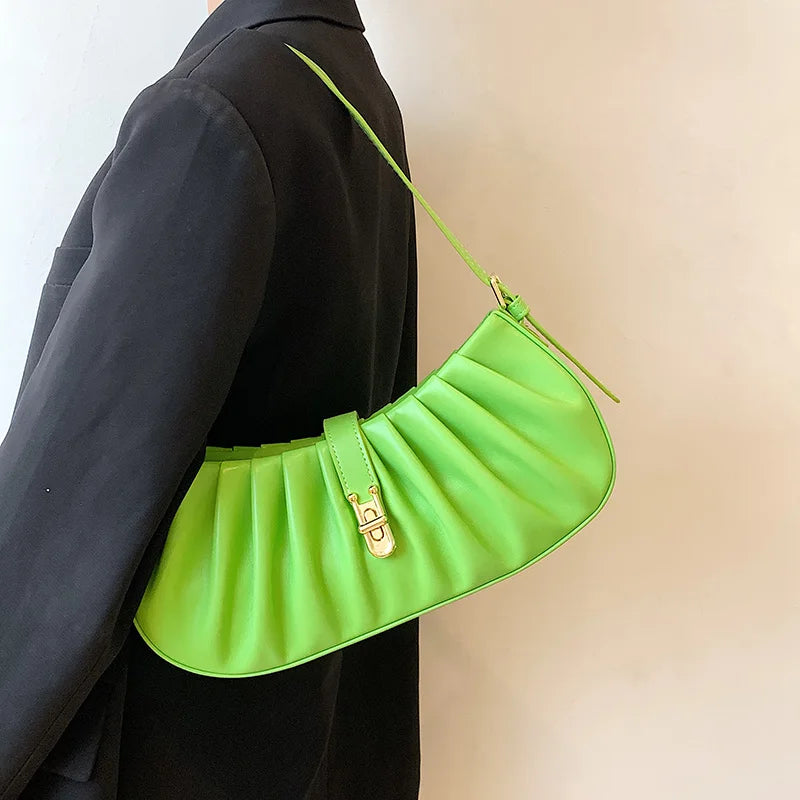 Pleated PU Leather Chain Crossbody Bag for Women In Shoulder Handbags