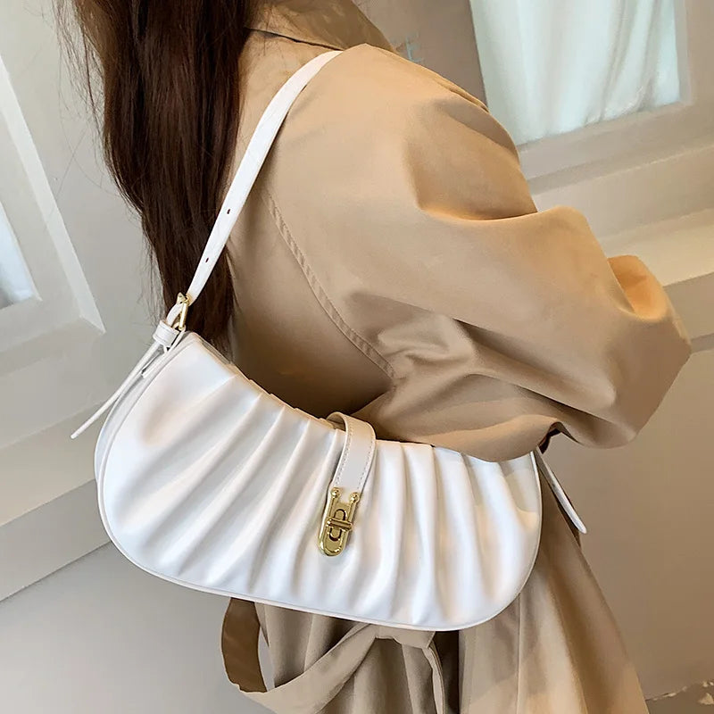 Pleated PU Leather Chain Crossbody Bag for Women In Shoulder Handbags