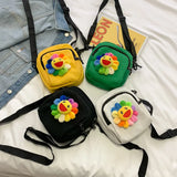 Small Square Women Canvas Handbags Mini Cloth Sunflower Shoulder Bags