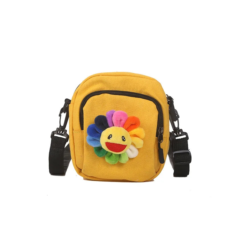 Small Square Women Canvas Handbags Mini Cloth Sunflower Shoulder Bags