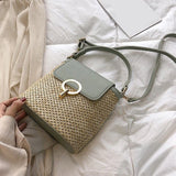 Straw Bucket Crossbody Bag for Women Summer Travel Purse Shoulder Messenger Bag