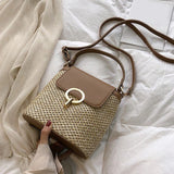 Straw Bucket Crossbody Bag for Women Summer Travel Purse Shoulder Messenger Bag