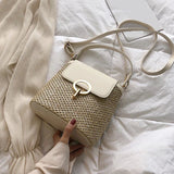 Straw Bucket Crossbody Bag for Women Summer Travel Purse Shoulder Messenger Bag