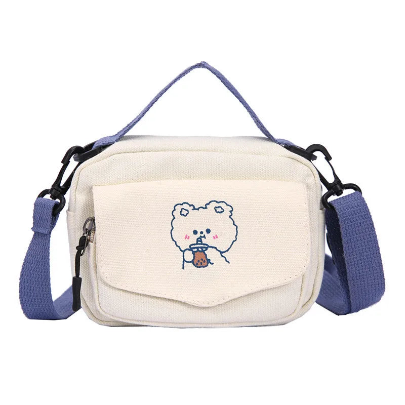 Cartoon Print Mini Canvas Shoulder Bag for Girls Phone Crossbody Purse