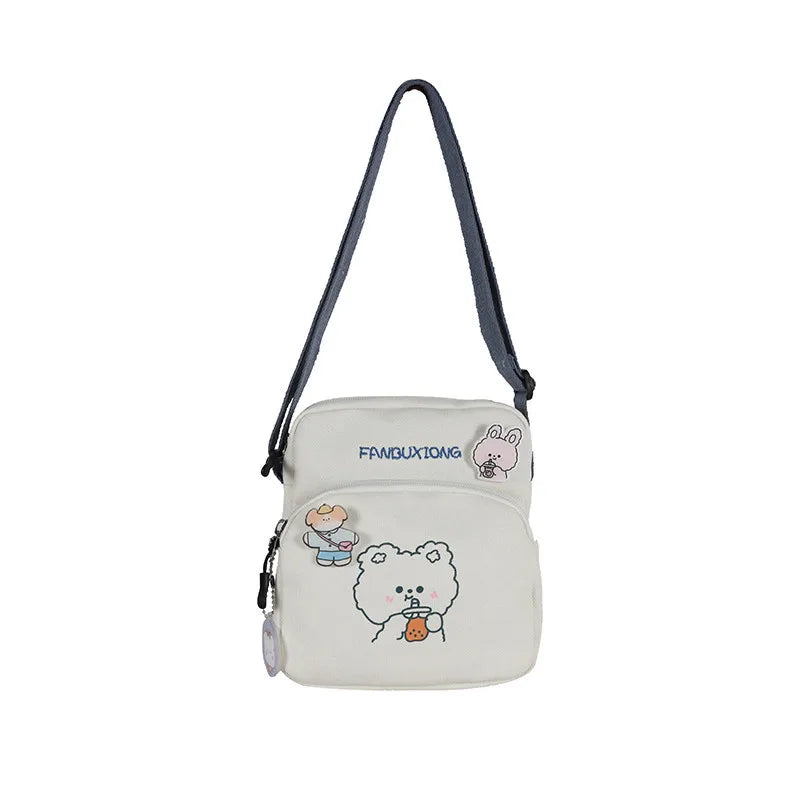 Women Canvas Shoulder Bag Cartoon Print Mini Handbag Phone Crossbody Purse