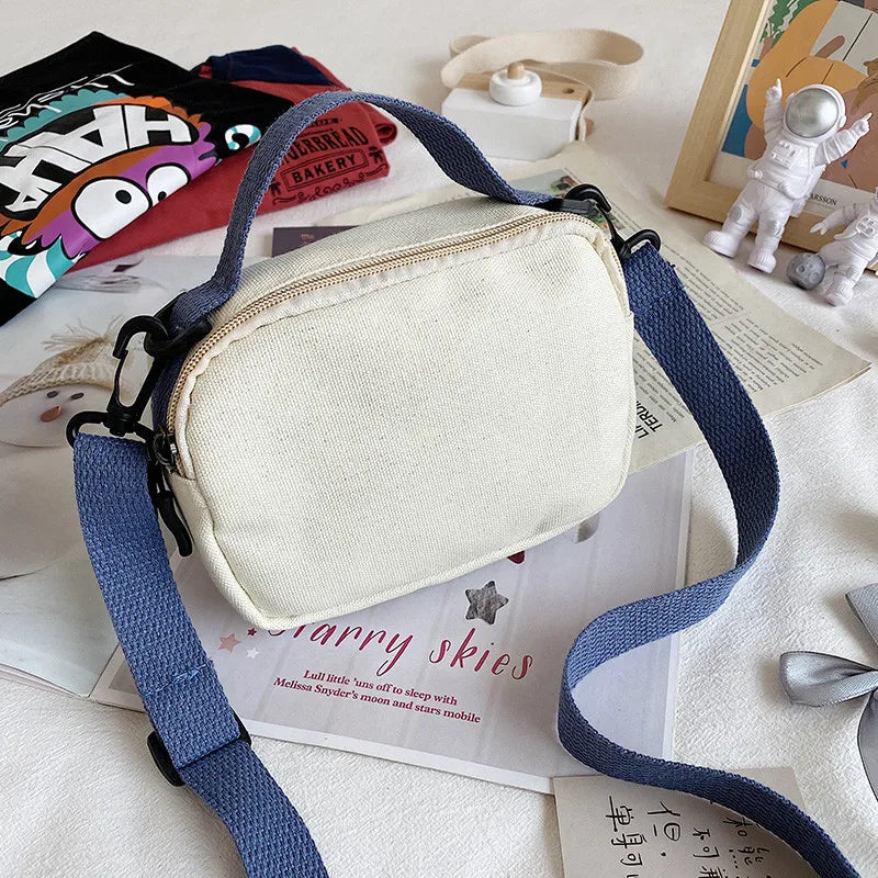 Cartoon Print Mini Canvas Shoulder Bag for Girls Phone Crossbody Purse