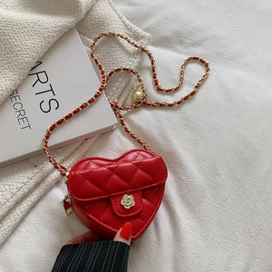 Small Women Heart Shoulder Crossbody Bag Quilted Handbag Chain
