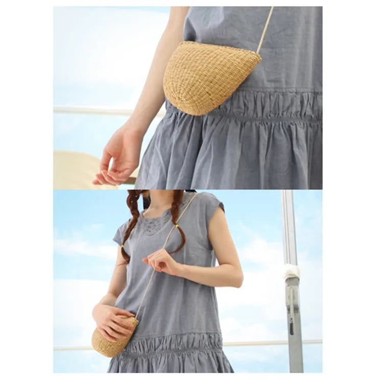 Small Yellow Straw Bag Cross-Body Bag Retro Ornament