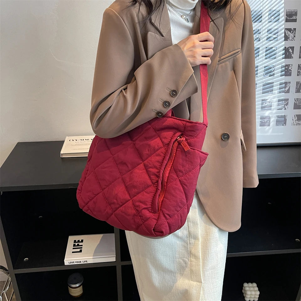 Quilted Small Messenger Shoulder Bag Padded Women Winter Purse