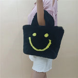 Faux Fur Chain Shoulder Bag Smiley Face Plush