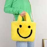 Faux Fur Chain Shoulder Bag Smiley Face Plush