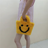 Faux Fur Chain Shoulder Bag Smiley Face Plush