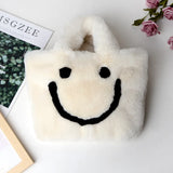 Faux Fur Chain Shoulder Bag Smiley Face Plush