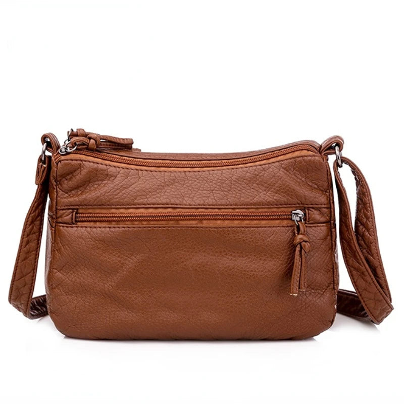 Brown Woven Crossbody Bag with Zipper Pockets for Women