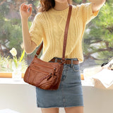 Brown Woven Crossbody Bag with Zipper Pockets for Women