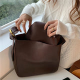 Soft PU Leather Bucket Shoulder Bags Thread Texture Large Capacity Composite Bag