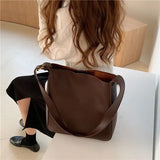 Soft PU Leather Bucket Shoulder Bags Thread Texture Large Capacity Composite Bag