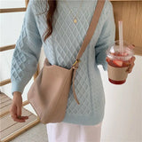 Soft PU Leather Bucket Shoulder Bags Thread Texture Large Capacity Composite Bag