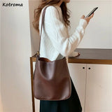 Soft PU Leather Bucket Shoulder Bags Thread Texture Large Capacity Composite Bag