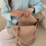 Soft PU Leather Bucket Shoulder Bags Thread Texture Large Capacity Composite Bag
