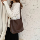 Soft PU Leather Bucket Shoulder Bags Thread Texture Large Capacity Composite Bag