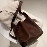 Soft PU Leather Bucket Shoulder Bags Thread Texture Large Capacity Composite Bag