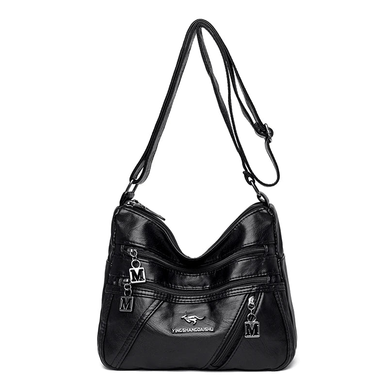 Soft PU Leather Crossbody Bag For Women Shoulder Bag Mult-pockets Messenger Bag