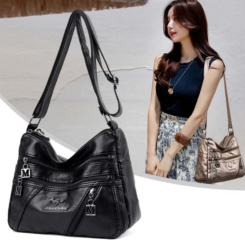 Soft PU Leather Crossbody Bag For Women Shoulder Bag Mult-pockets Messenger Bag