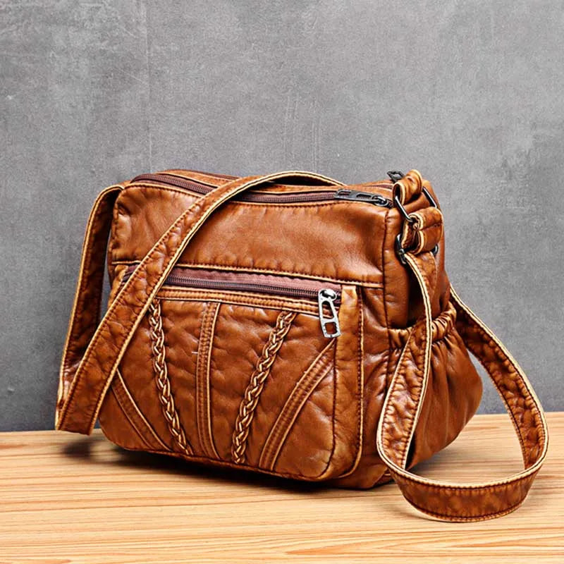 Vintage PU Leather Shoulder Bag Women Messenger Bag Lady Handbag