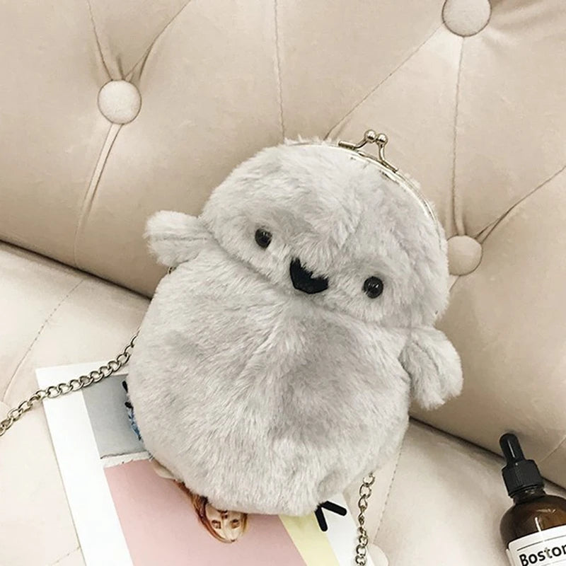 Plush Chicken Handbags Metal Chains Shoulder Bags Chick Crossbody Bags