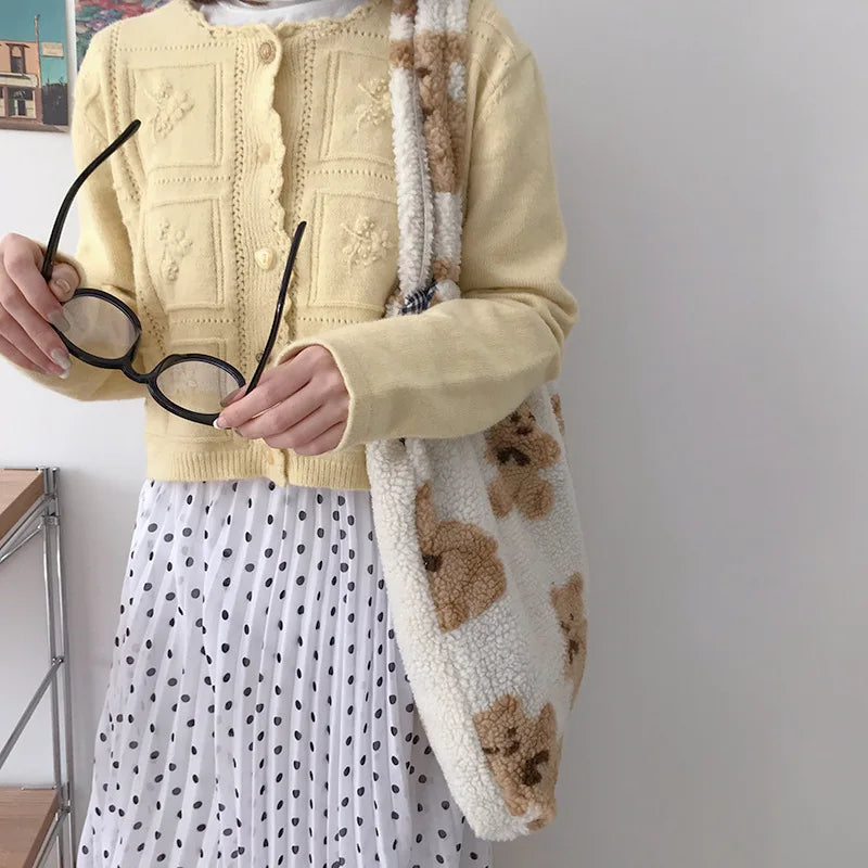 Soft Plush Shoulder Bag Women Tote Cartoon Bear Shopping Bags