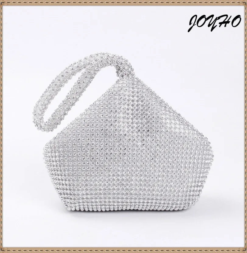 Silver Rhinestones Evening Bags Zipper Mini Clutch