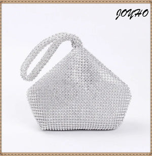 Silver Rhinestones Evening Bags Zipper Mini Clutch