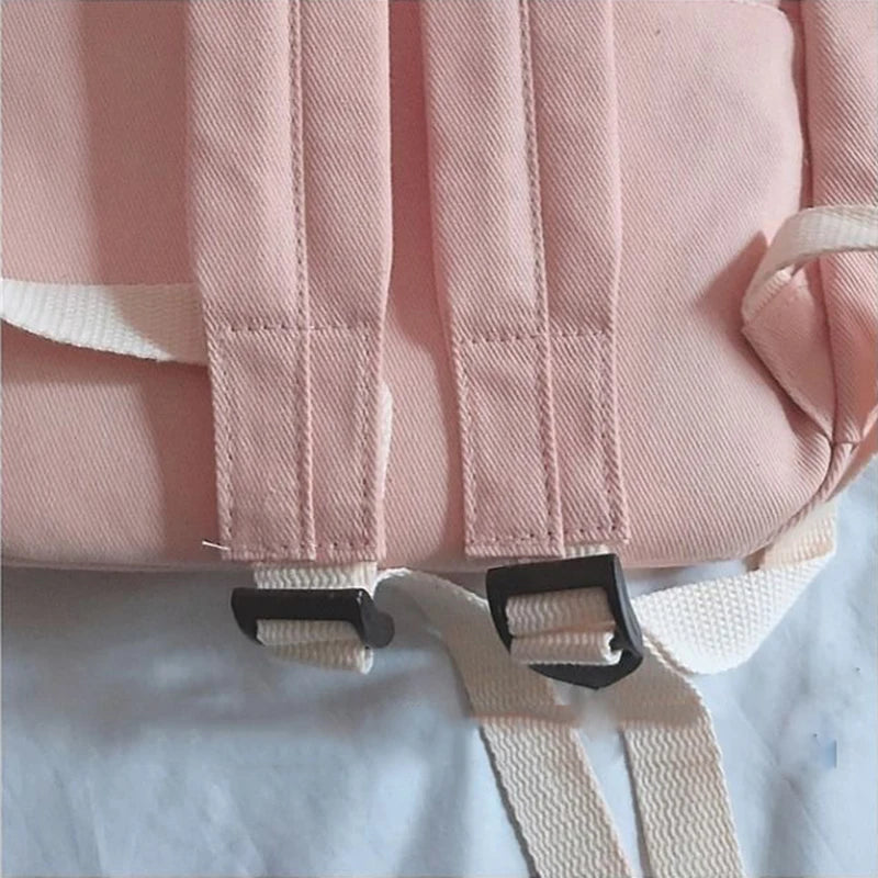 Sweet Pink Canvas Backpack Women School Bag Casual Travel Harajuku Teens