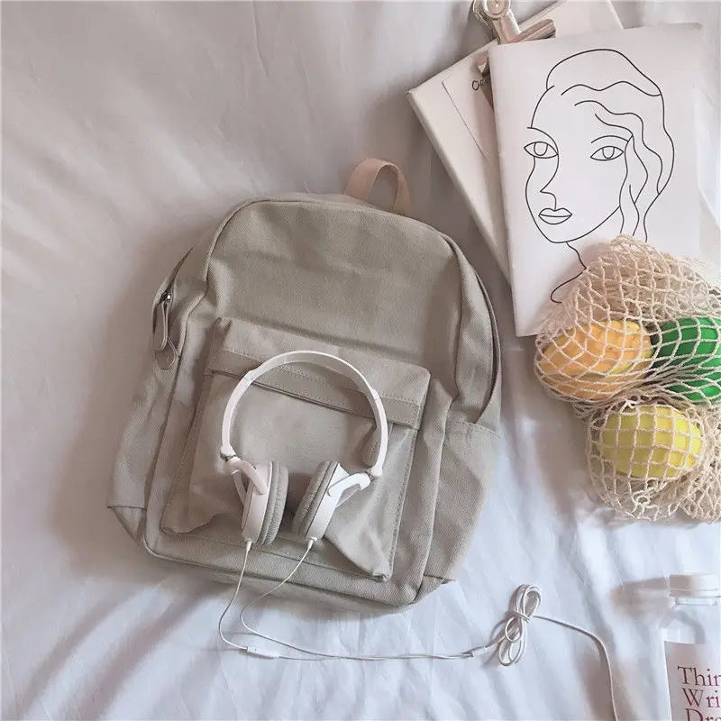 Sweet Pink Canvas Backpack Women School Bag Casual Travel Harajuku Teens