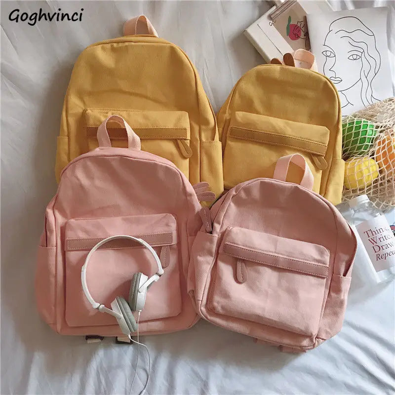 Sweet Pink Canvas Backpack Women School Bag Casual Travel Harajuku Teens