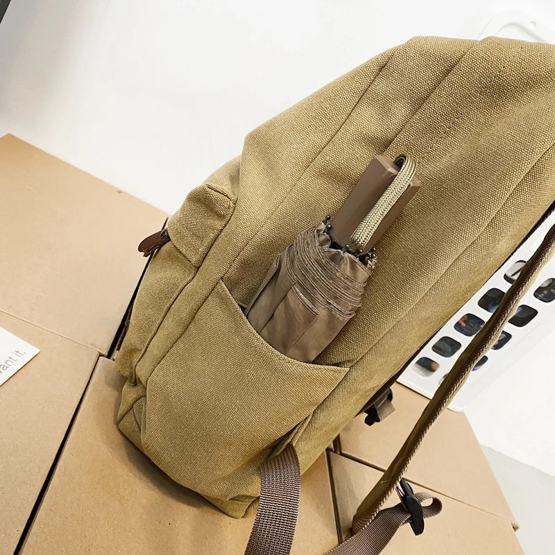 Solid Canvas Backpacks 100% Cotton Leisure Travel Bags Unisex Large Capacity