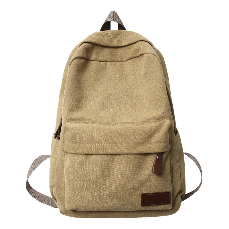 Solid Canvas Backpacks 100% Cotton Leisure Travel Bags Unisex Large Capacity