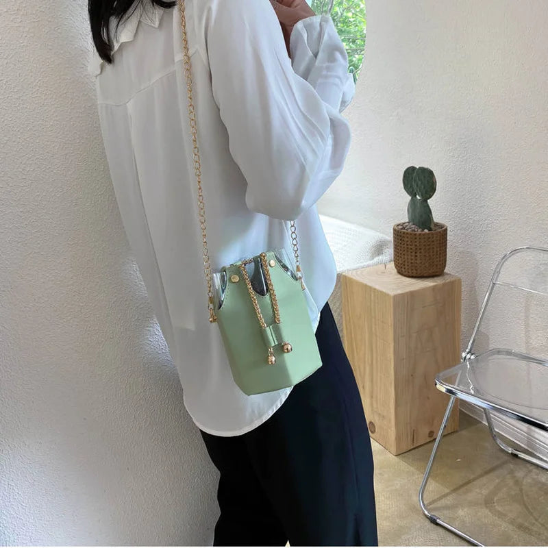 Solid Bucket Shoulder Bags Women Versatile Satchel PU Womens Handbags
