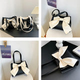 Solid Bow PU Leather Shoulder Square Tote Bag for Women