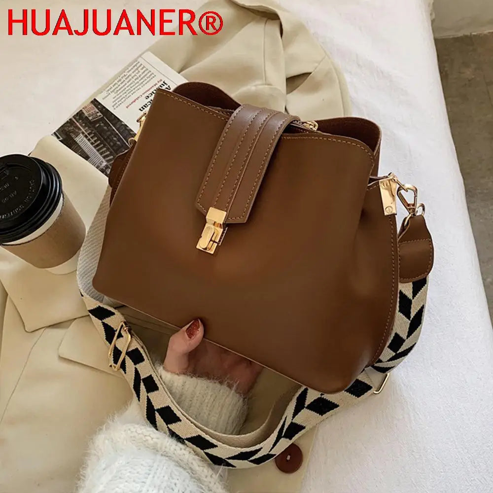 Vintage Crossbody Bucket Bag Leather Shoulder Handbag