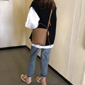 PU Leather Bucket Bags For Women Shoulder Crossbody Bag Handbags Purses