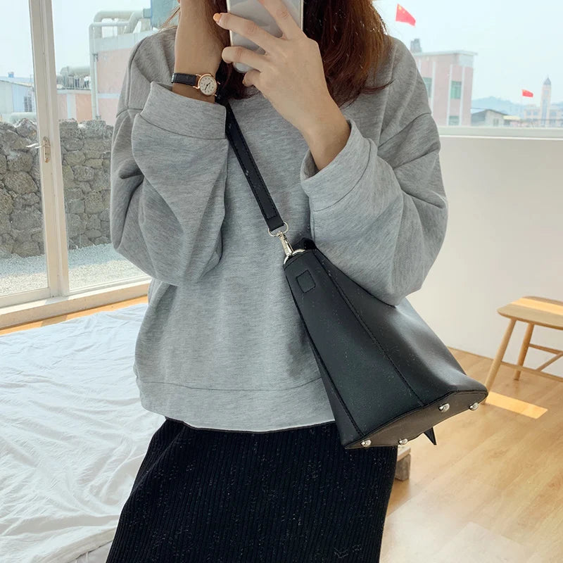 PU Leather Bucket Bags For Women Shoulder Crossbody Bag Handbags Purses