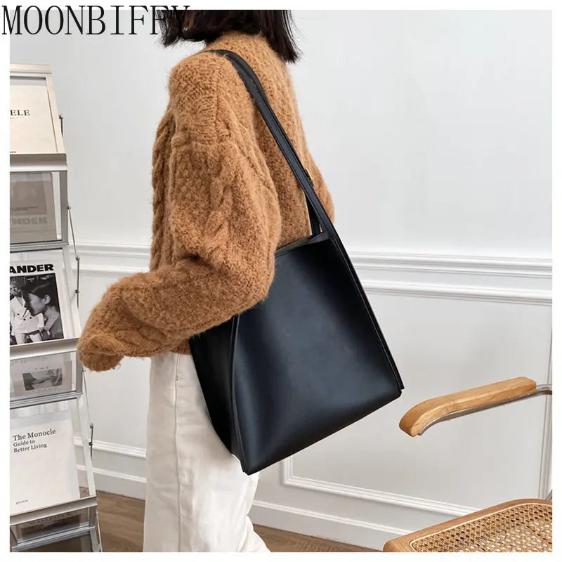 Solid Shopper Bag Women Shoulder Bag Women Tote Bag PU Leather Handbag