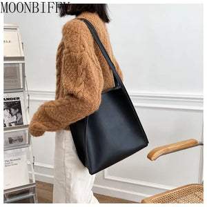 Solid Shopper Bag Women Shoulder Bag Women Tote Bag PU Leather Handbag