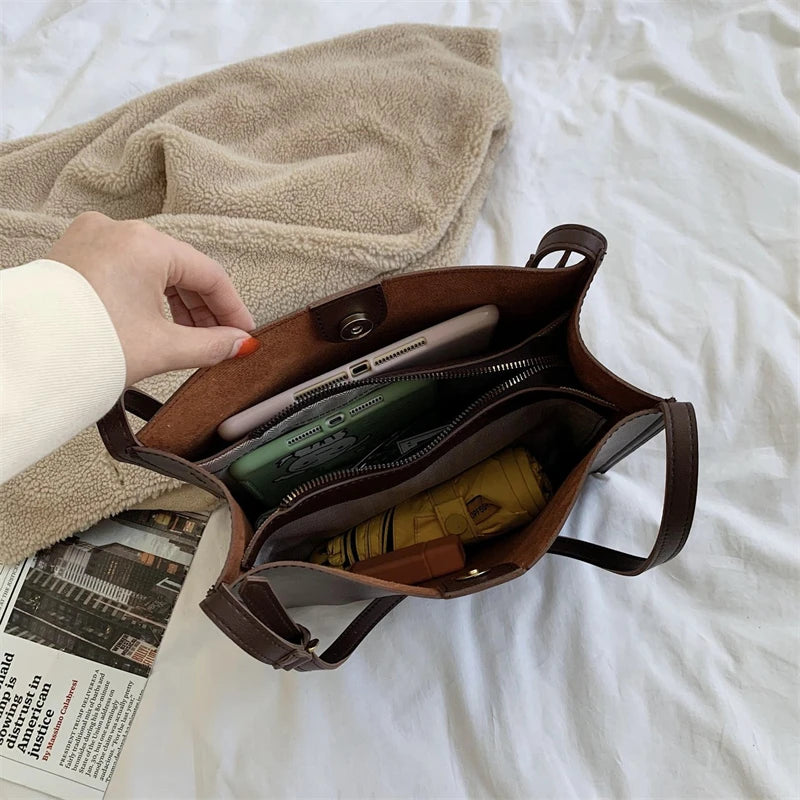 Solid Shopper Bag Women Shoulder Bag Women Tote Bag PU Leather Handbag