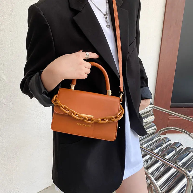 Soft Leather Small Square Bag Chain Handbags For Women